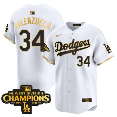 Men's Los Angeles Dodgers NL West Division Champions Patch Vapor Premier Limited Jersey - White Gold / Fernando Valenzuela
