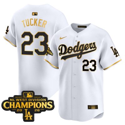Men's Los Angeles Dodgers NL West Division Champions Patch Vapor Premier Limited Jersey - White Gold / Kyle Tucker