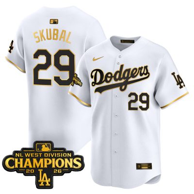 Men's Los Angeles Dodgers NL West Division Champions Patch Vapor Premier Limited Jersey - White Gold / Tarik Skubal