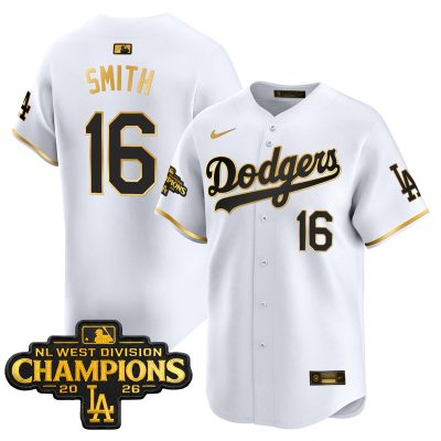 Men's Los Angeles Dodgers NL West Division Champions Patch Vapor Premier Limited Jersey - White Gold / Will Smith