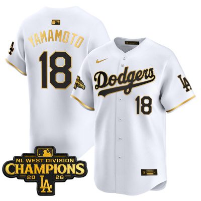 Men's Los Angeles Dodgers NL West Division Champions Patch Vapor Premier Limited Jersey - White Gold / Yamamoto