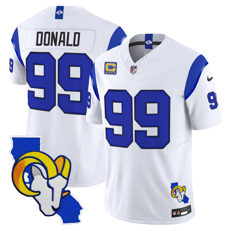 Men's Los Angeles Rams 2026 Alternate Vapor Limited Jersey - California Map - Fearsome White / Aaron Donald