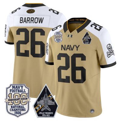 Men's Navy Midshipmen 'Jolly Rogers Edition' Vapor Limited Jersey - 100th Anniversary Patch - Gold Alternate / Michael Barrow