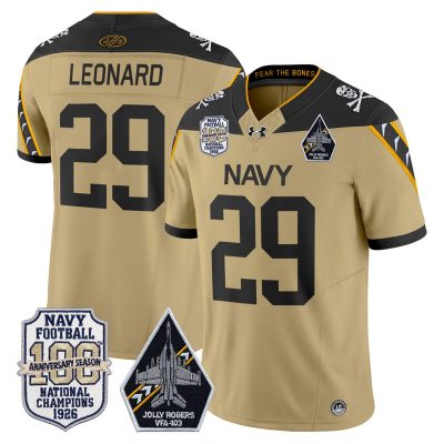 Men's Navy Midshipmen 'Jolly Rogers Edition' Vapor Limited Jersey - 100th Anniversary Patch - Gold / Gage Leonard