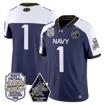 Men's Navy Midshipmen 'Jolly Rogers Edition' Vapor Limited Jersey - 100th Anniversary Patch - Navy Alternate / #1 Team