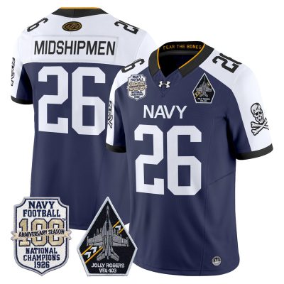 Men's Navy Midshipmen 'Jolly Rogers Edition' Vapor Limited Jersey - 100th Anniversary Patch - Navy Alternate / #26 Midshipmen