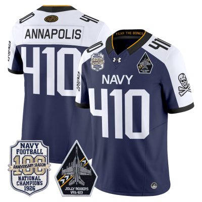 Men's Navy Midshipmen 'Jolly Rogers Edition' Vapor Limited Jersey - 100th Anniversary Patch - Navy Alternate / Annapolis 410