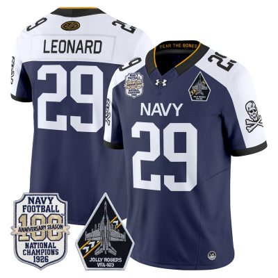 Men's Navy Midshipmen 'Jolly Rogers Edition' Vapor Limited Jersey - 100th Anniversary Patch - Navy Alternate / Gage Leonard