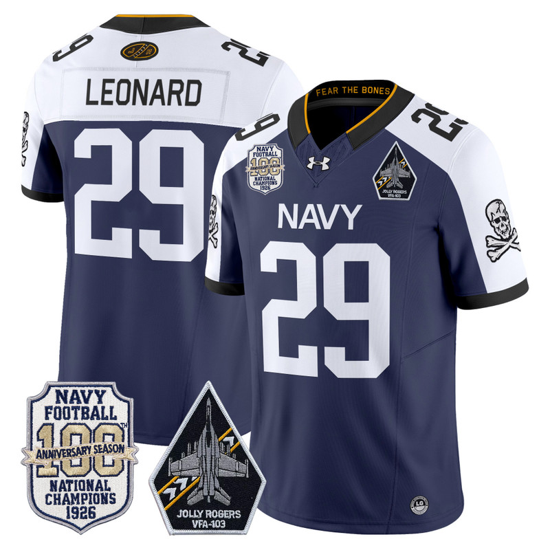 Men's Navy Midshipmen 'Jolly Rogers Edition' Vapor Limited Jersey - 100th Anniversary Patch - Navy Alternate / Gage Leonard