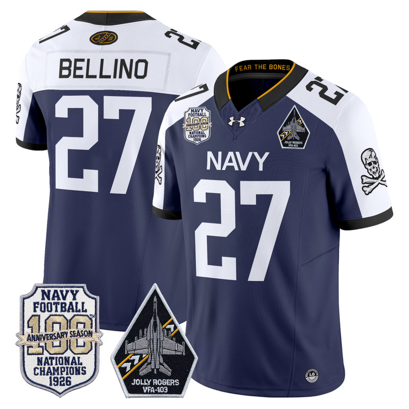 Men's Navy Midshipmen 'Jolly Rogers Edition' Vapor Limited Jersey - 100th Anniversary Patch - Navy Alternate / Joe Bellino