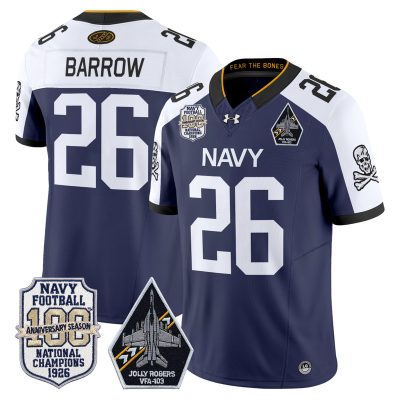 Men's Navy Midshipmen 'Jolly Rogers Edition' Vapor Limited Jersey - 100th Anniversary Patch - Navy Alternate / Michael Barrow