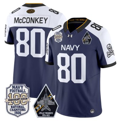Men's Navy Midshipmen 'Jolly Rogers Edition' Vapor Limited Jersey - 100th Anniversary Patch - Navy Alternate / Phil McConkey