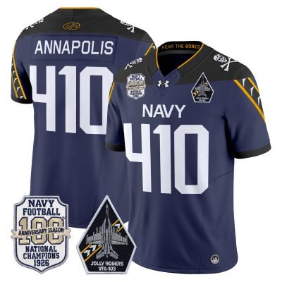 Men's Navy Midshipmen 'Jolly Rogers Edition' Vapor Limited Jersey - 100th Anniversary Patch - Navy / Annapolis 410