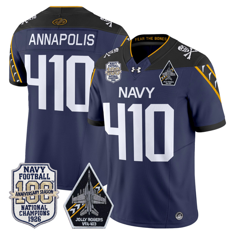 Men's Navy Midshipmen 'Jolly Rogers Edition' Vapor Limited Jersey - 100th Anniversary Patch - Navy / Annapolis 410