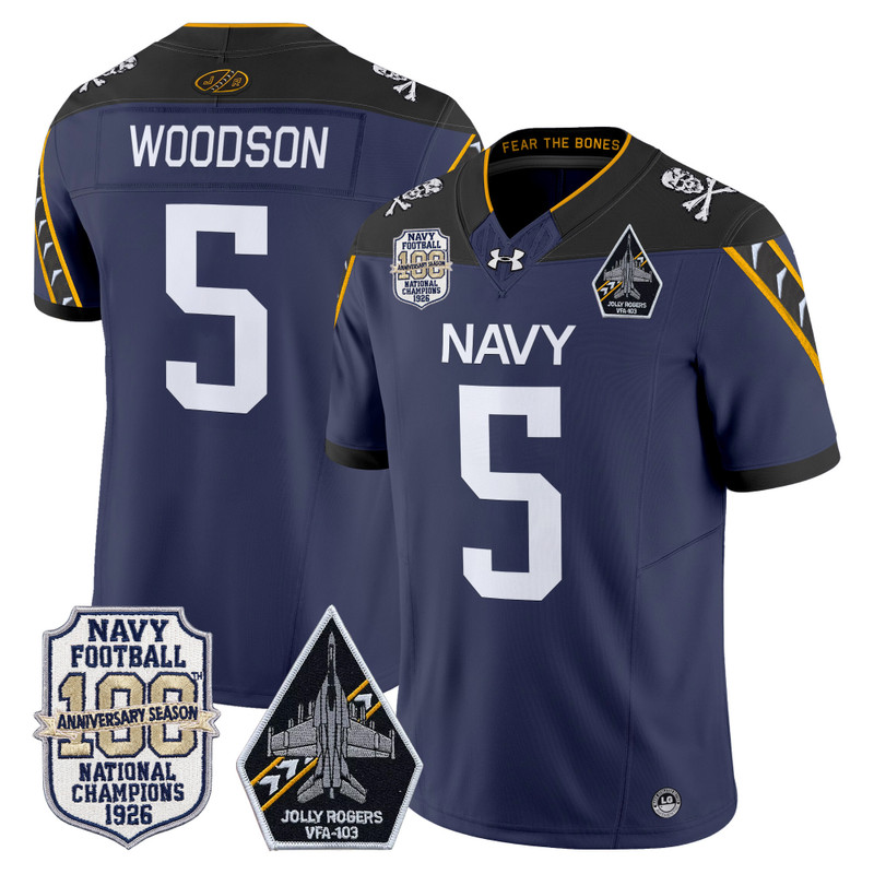 Men's Navy Midshipmen 'Jolly Rogers Edition' Vapor Limited Jersey - 100th Anniversary Patch - Navy / Braxton Woodson