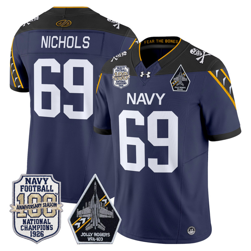 Men's Navy Midshipmen 'Jolly Rogers Edition' Vapor Limited Jersey - 100th Anniversary Patch - Navy / Cam Nichols