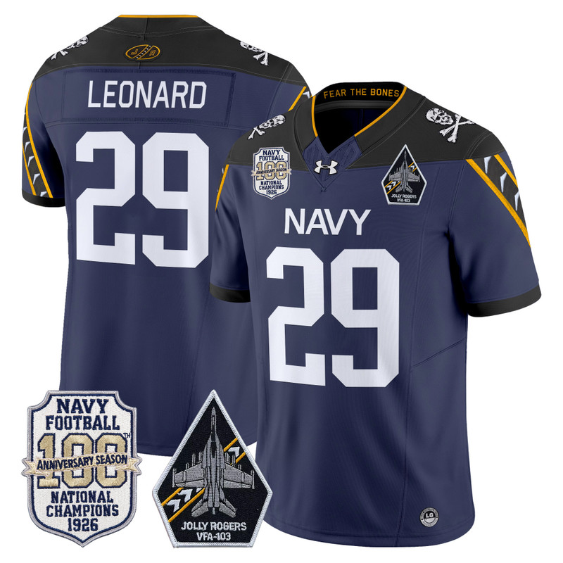 Men's Navy Midshipmen 'Jolly Rogers Edition' Vapor Limited Jersey - 100th Anniversary Patch - Navy / Gage Leonard