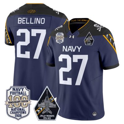 Men's Navy Midshipmen 'Jolly Rogers Edition' Vapor Limited Jersey - 100th Anniversary Patch - Navy / Joe Bellino