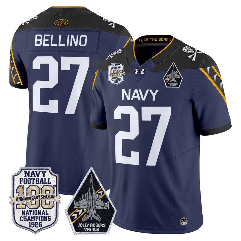 Men's Navy Midshipmen 'Jolly Rogers Edition' Vapor Limited Jersey - 100th Anniversary Patch - Navy / Joe Bellino