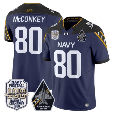 Men's Navy Midshipmen 'Jolly Rogers Edition' Vapor Limited Jersey - 100th Anniversary Patch - Navy / Phil McConkey