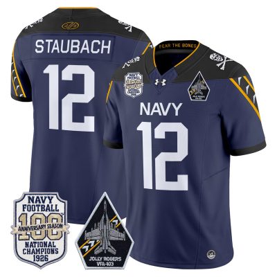 Men's Navy Midshipmen 'Jolly Rogers Edition' Vapor Limited Jersey - 100th Anniversary Patch - Navy / Roger Staubach
