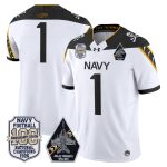 Men's Navy Midshipmen 'Jolly Rogers Edition' Vapor Limited Jersey - 100th Anniversary Patch - White / #1 Team