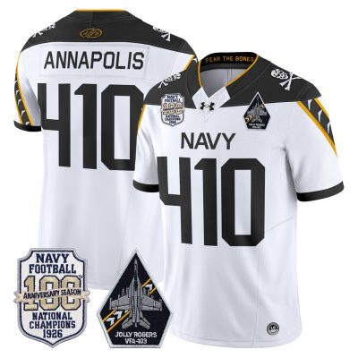 Men's Navy Midshipmen 'Jolly Rogers Edition' Vapor Limited Jersey - 100th Anniversary Patch - White / Annapolis 410