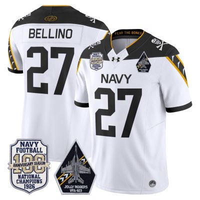 Men's Navy Midshipmen 'Jolly Rogers Edition' Vapor Limited Jersey - 100th Anniversary Patch - White / Joe Bellino