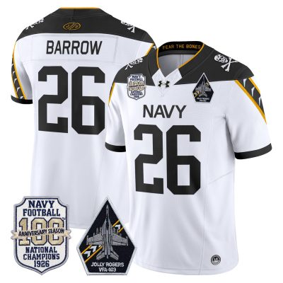 Men's Navy Midshipmen 'Jolly Rogers Edition' Vapor Limited Jersey - 100th Anniversary Patch - White / Michael Barrow