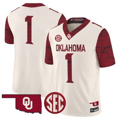 Men's Oklahoma Sooners Rough Rider Vapor Limited Jersey - Cream / #1 Team