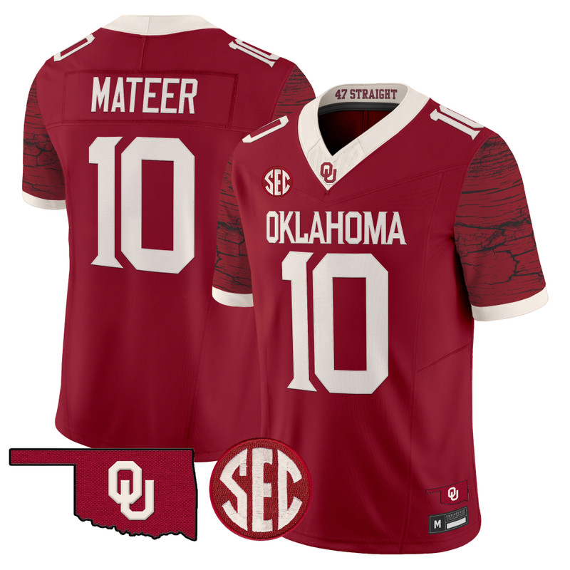 Men's Oklahoma Sooners Rough Rider Vapor Limited Jersey - Crimson / John Mateer