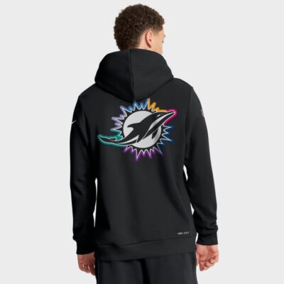 Alternative view of Miami Dolphins 2025 NFL Crucial Catch Sideline Standard Issue Dri-FIT Hoodie - Black