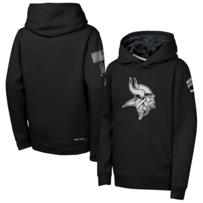 Minnesota Vikings Youth 2026 Salute to Service Club Fleece Pullover Hoodie - Black