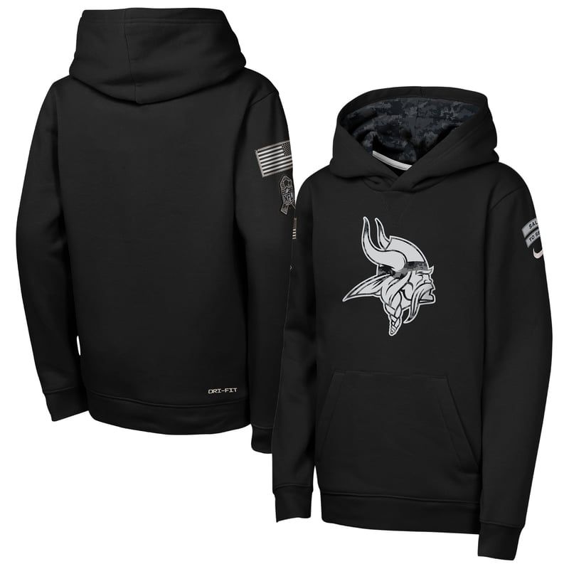 Minnesota Vikings Youth 2026 Salute to Service Club Fleece Pullover Hoodie - Black