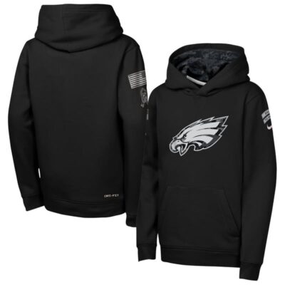 Philadelphia Eagles Youth 2026 Salute to Service Club Fleece Pullover Hoodie - Black